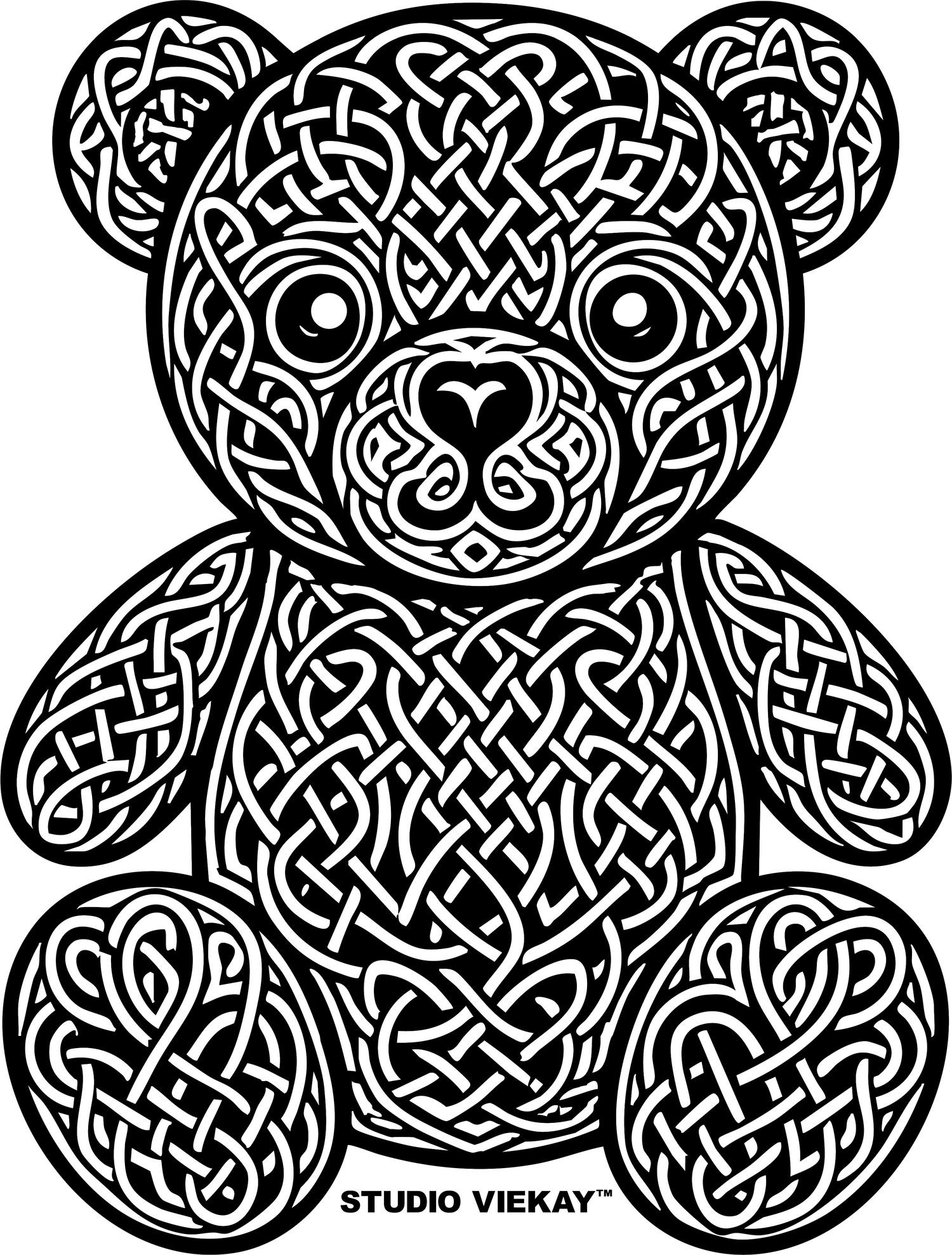 Studio VieKay™ kids designer t-shirt featuring teddy bear line art in black and white. Art-inspired kidswear made for creativity and comfort.