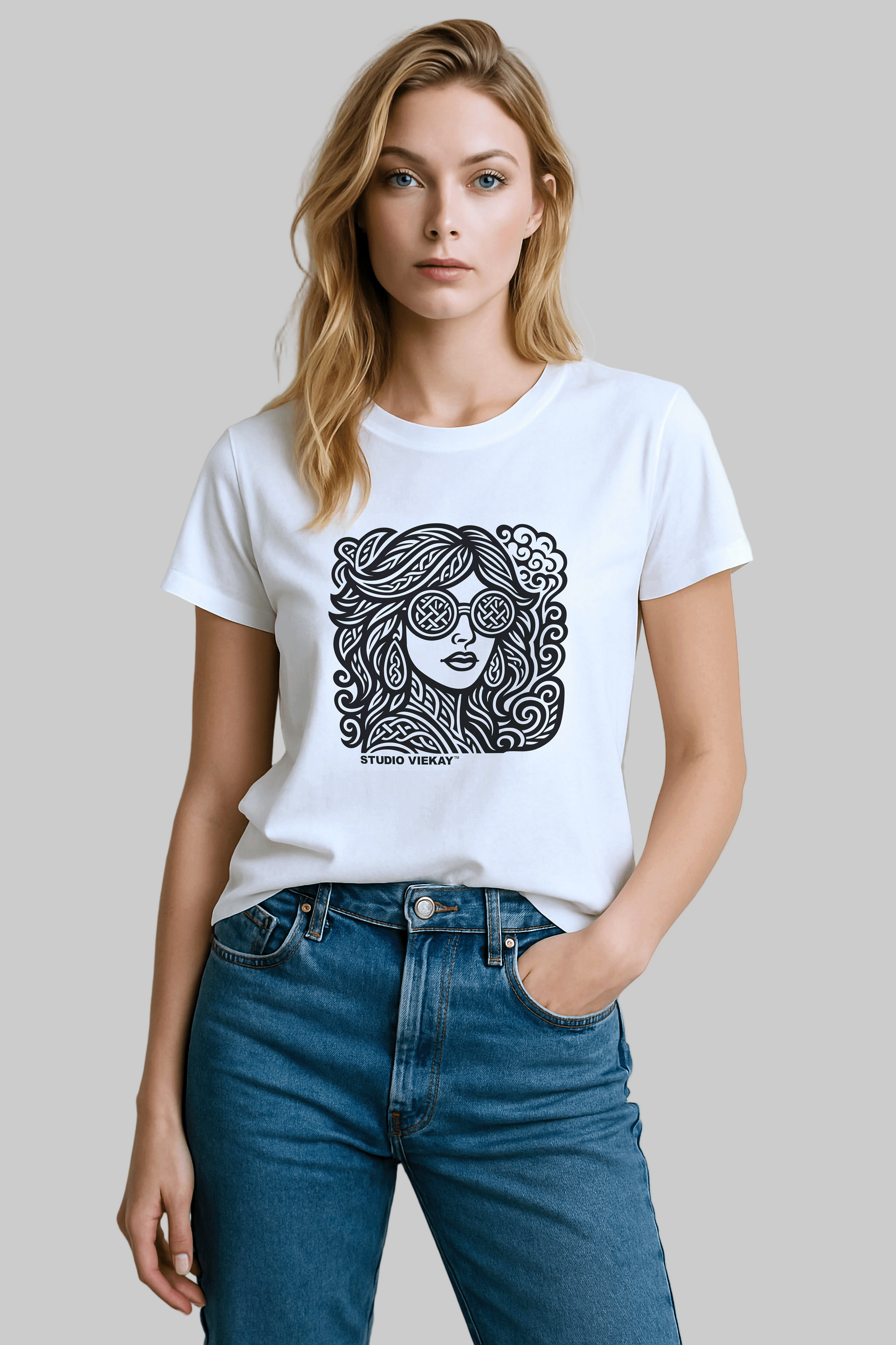 Retro girl black and white graphic t-shirt by Studio VieKay