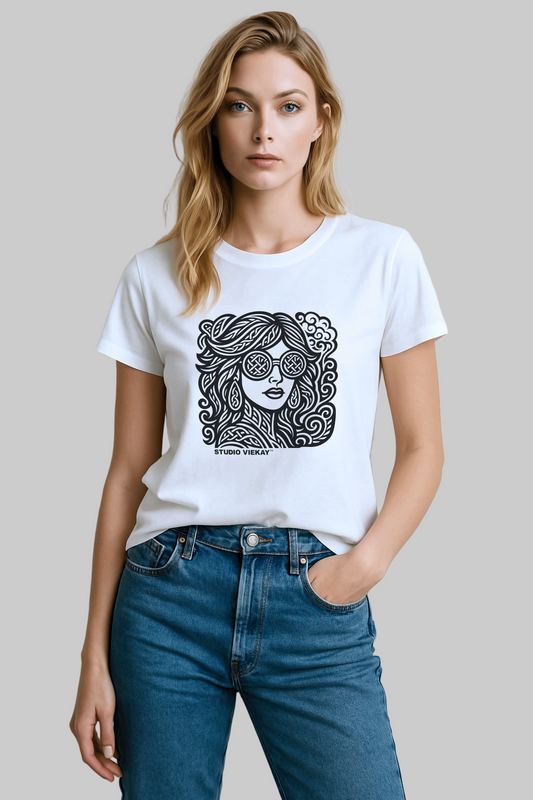 Retro girl black and white graphic t-shirt by Studio VieKay