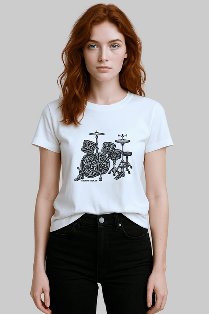 Drum set black and white graphic t-shirt by Studio VieKay