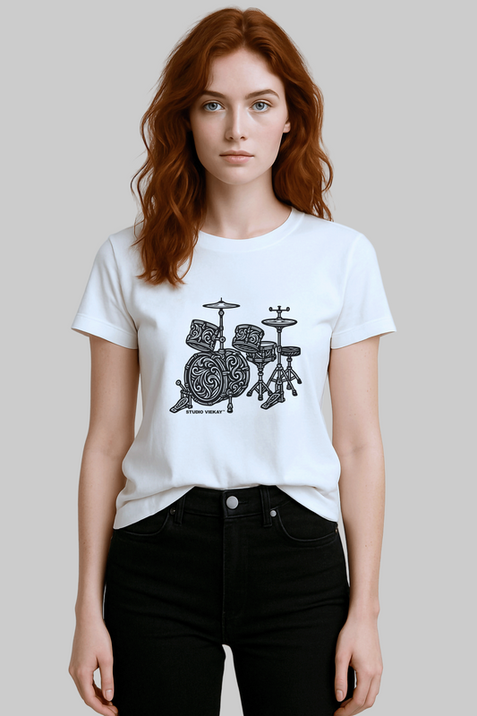 Drum set black and white graphic t-shirt by Studio VieKay