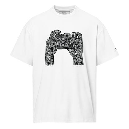 Studio Viekay Camera Engraved Art Box Tee front view with carved camera artwork