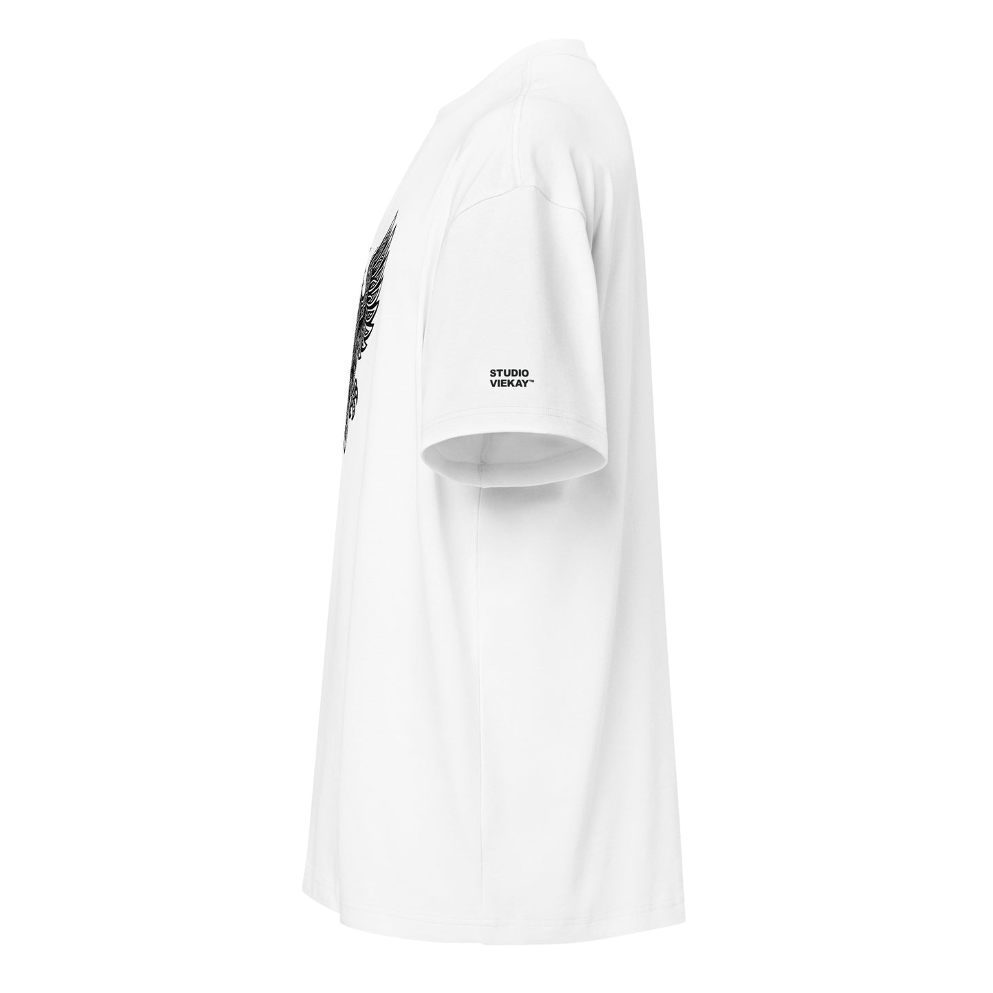 Studio Viekay Eagle Engraved Art Box Tee side view showing graphic placement