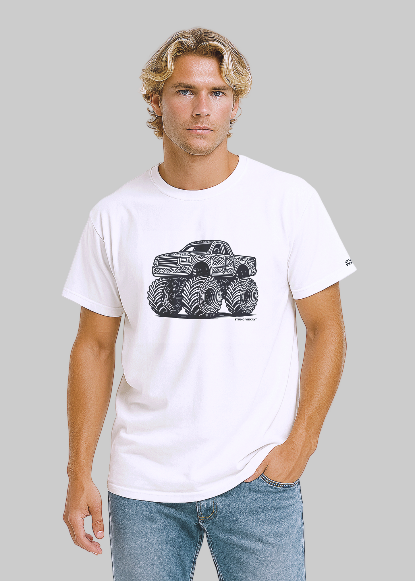 Men’s monster truck black and white graphic t-shirt by Studio VieKay