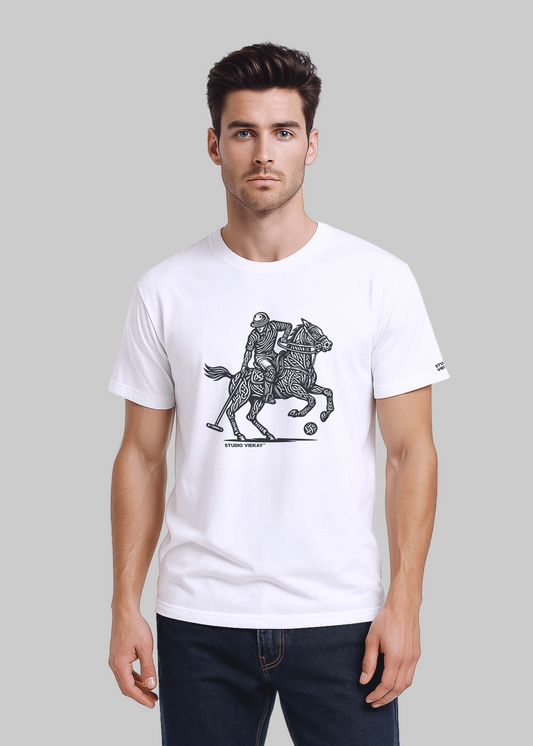 Men’s polo player black and white graphic t-shirt by Studio VieKay