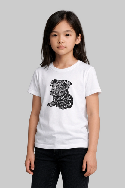 Kids Steady Paw Engraved Art Tee studio model front view