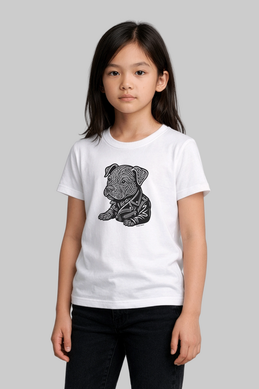 Kids Steady Paw Engraved Art Tee studio model front view