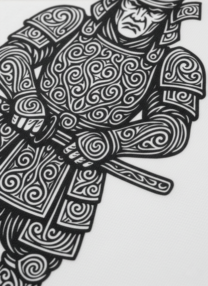 Detail of Studio Viekay Samurai graphic printed on white tee.