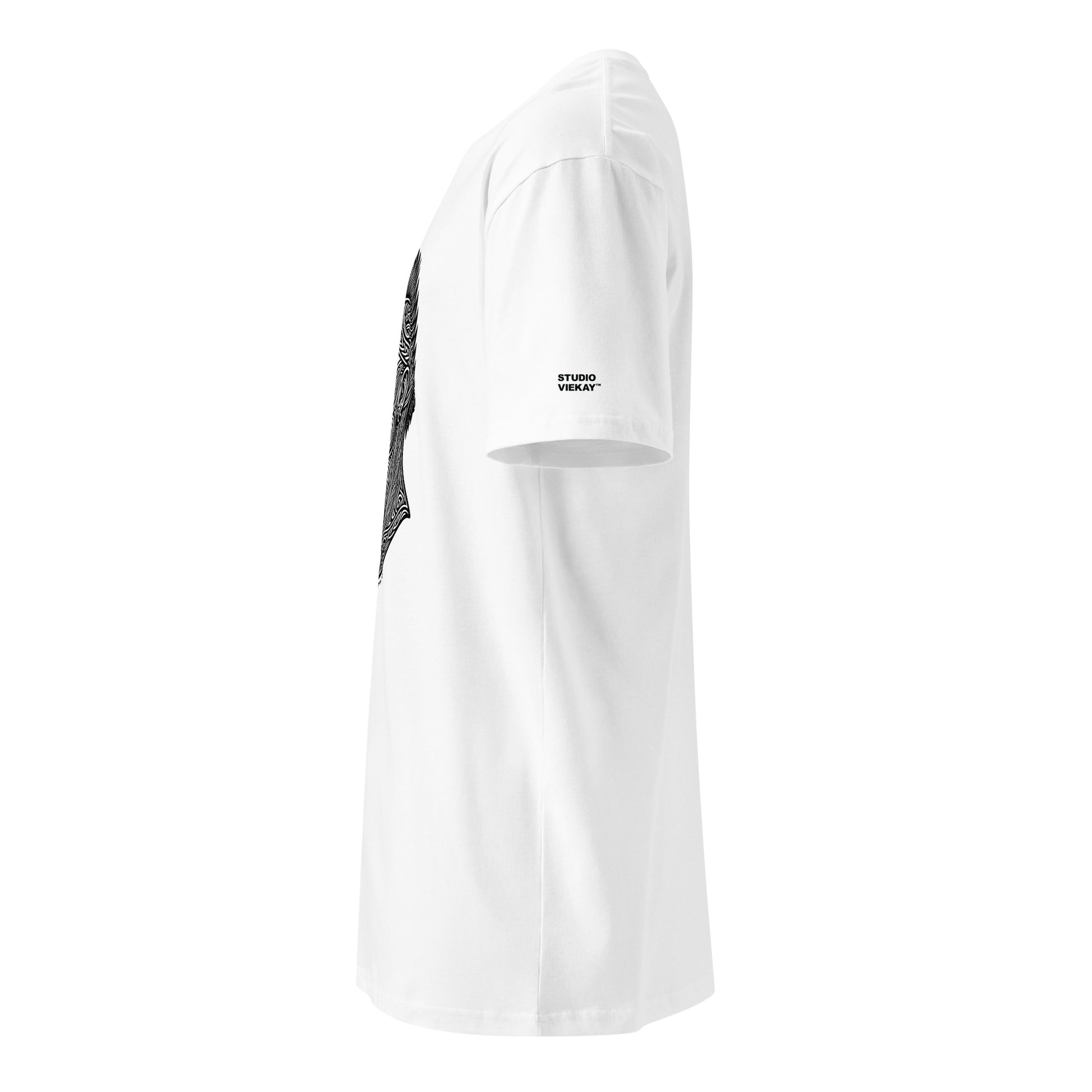 Side angle of Women’s Punk Head Engraved Art Standard Tee highlighting premium standard fit