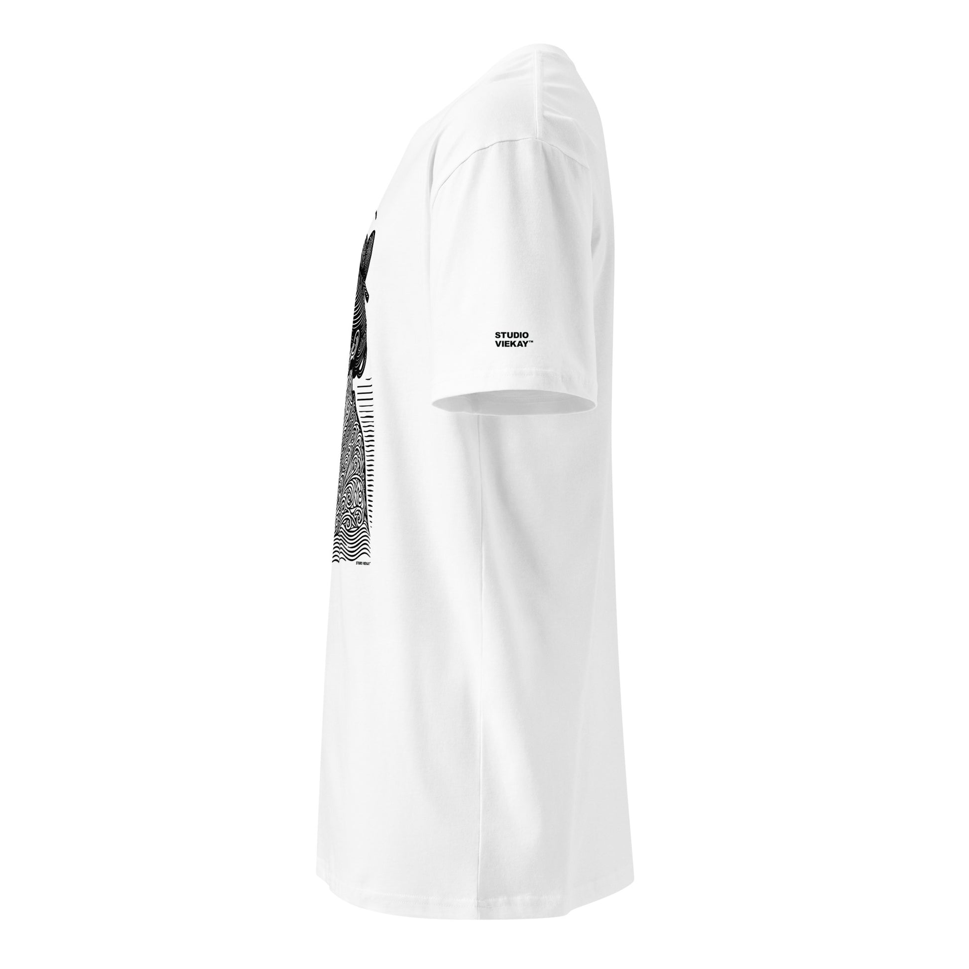 Side angle of Women’s Geisha Engraved Art Standard Tee highlighting premium standard fit