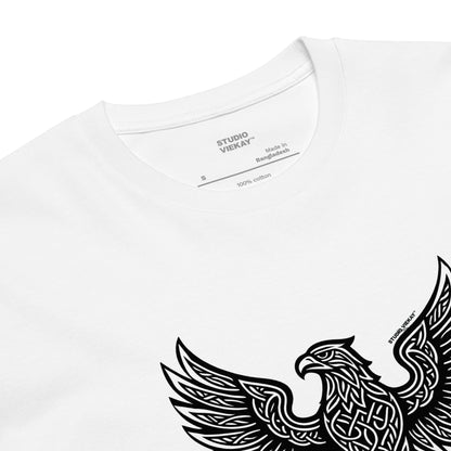 Close up comp of the Studio Viekay Eagle Engraved Art Tee showing the detailed carved black linework and premium eagle illustration in high contrast